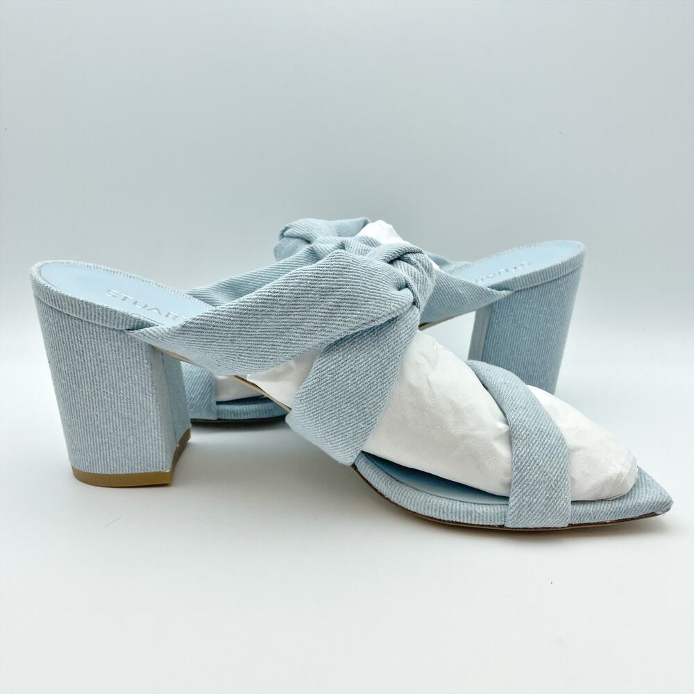 Stuart Weitzman Womens Playa 75 Knot Sandals 9.5M Blue Denim Block Heel NWOB - Picture 4 of 12